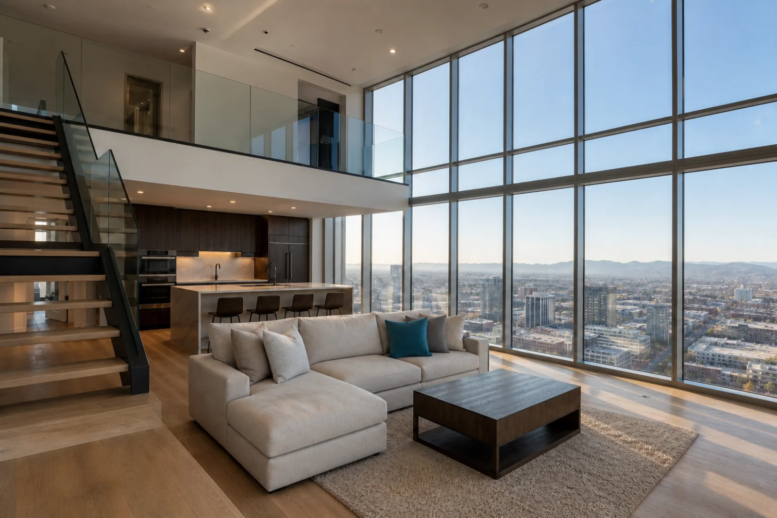 Two-story high-rise residence with floor-to-ceiling windows overlooking downtown Phoenix