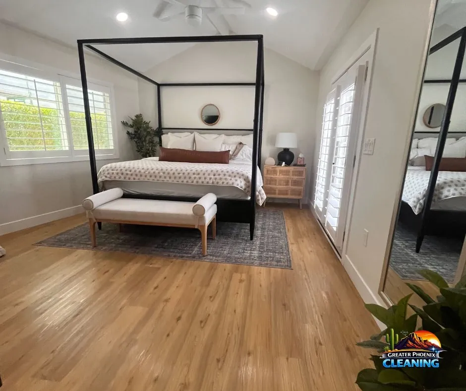 Staged, guest-ready bedroom prepared for a short-term rental check-in