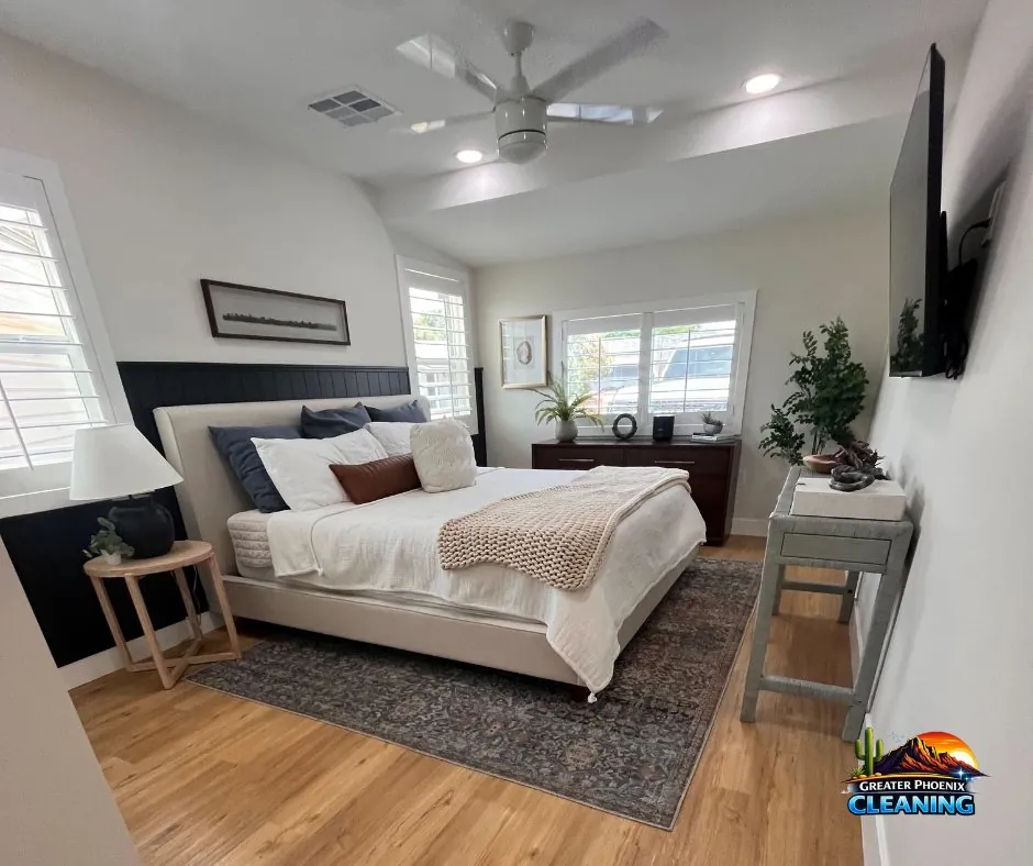 Primary suite kept spotless on a fixed-day schedule