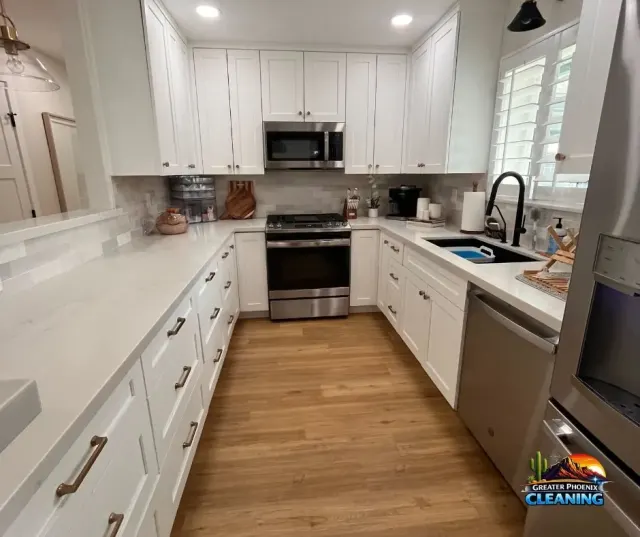 Bright modern kitchen after a recurring home cleaning